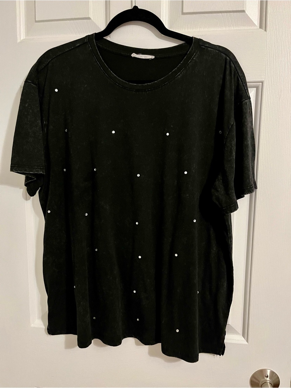 Edgely Maurices 0x Black Short-Sleeve Tee with Rhinestone Stud Dot Accents